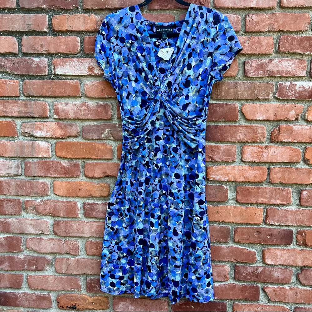 Retro 40s Silhouette Blue and Lavender Dot Swing Dress